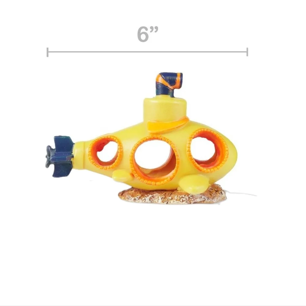 Aqua Culture Yellow Glow in Dark Submarine Aquarium Ornament Fish‎ Tank Decor